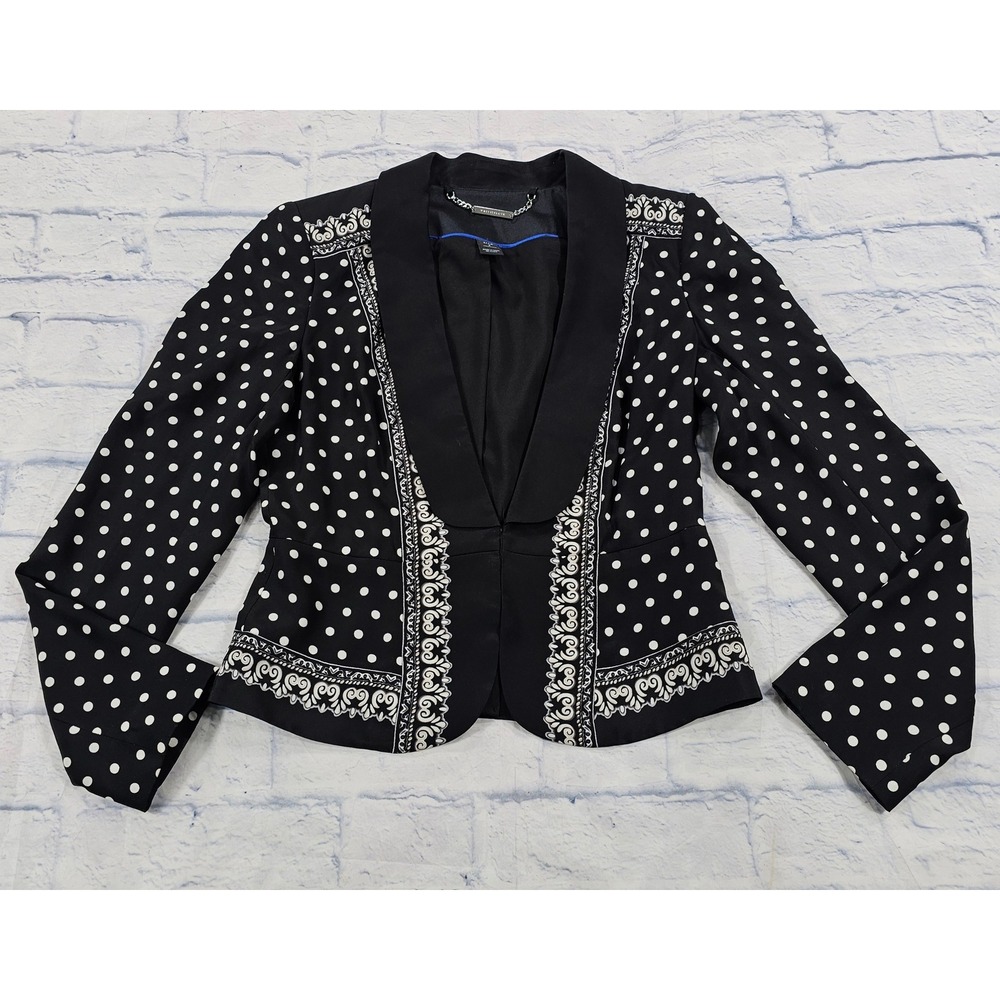 White House Black Market Blazer Womens 2 Black Silk Polka Dot Baroque Jacket